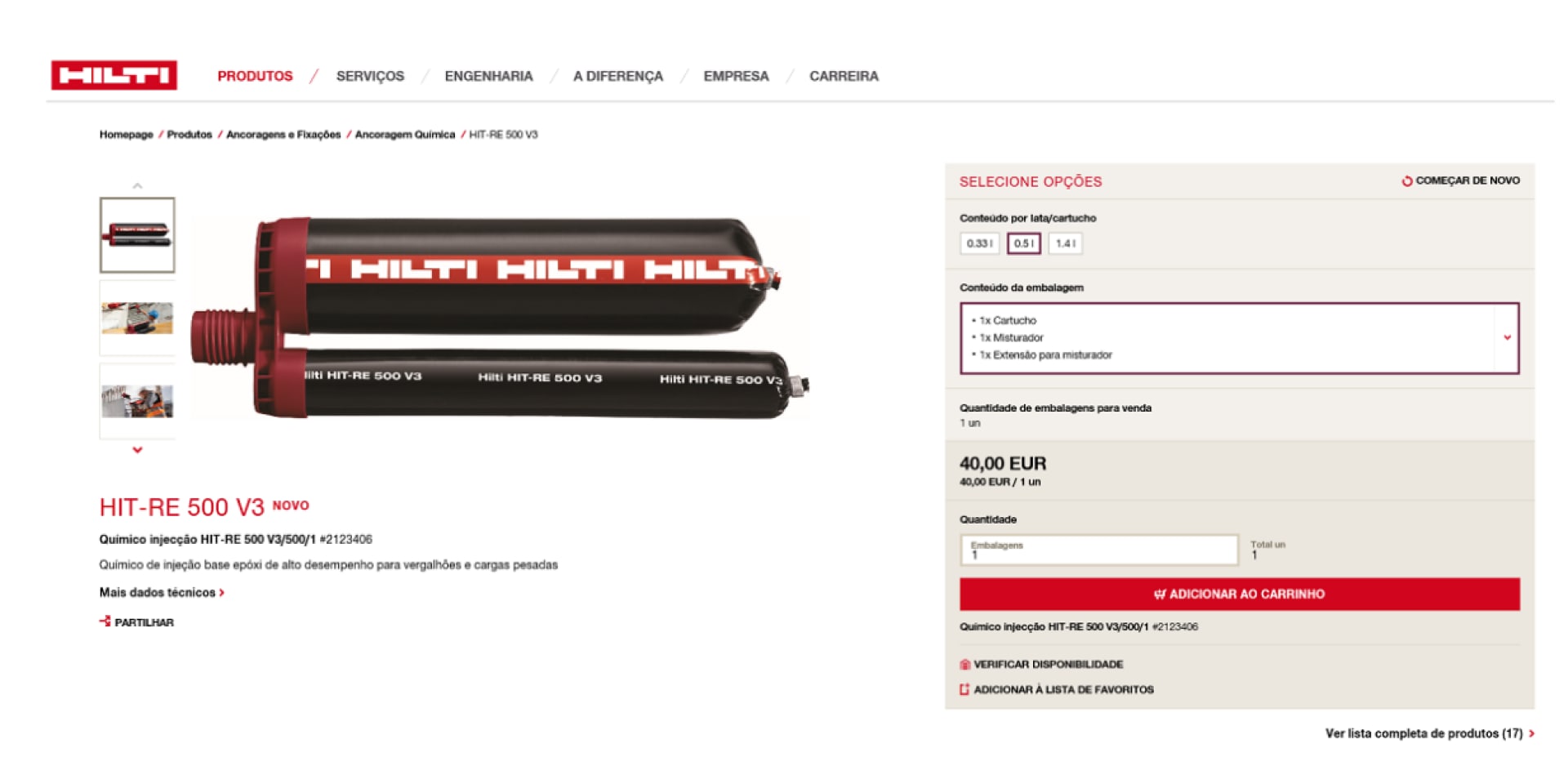 Novo página do produto