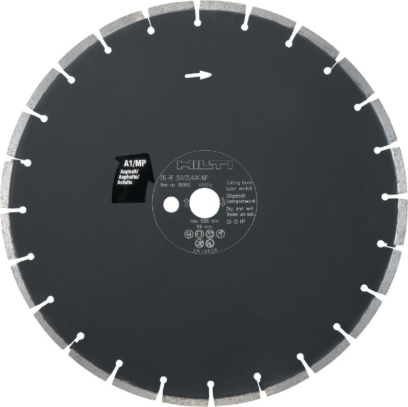A1/MP Lâmina de serra de piso (asfalto) Lâmina de serra para pisos prêmio (20-35 HP) para máquinas de serrar piso – projetada para cortar asfalto