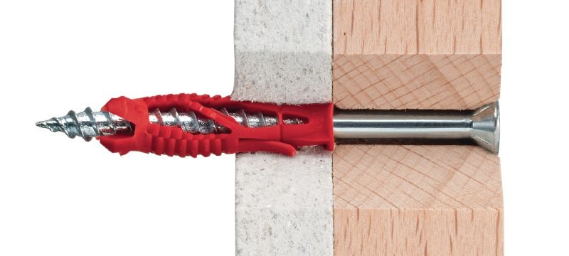 Bucha de plástico HUD -1 Plugues de parede de plástico econômicos universais para fixação de resistência leve a paredes ocas e maciças Aplicações 1