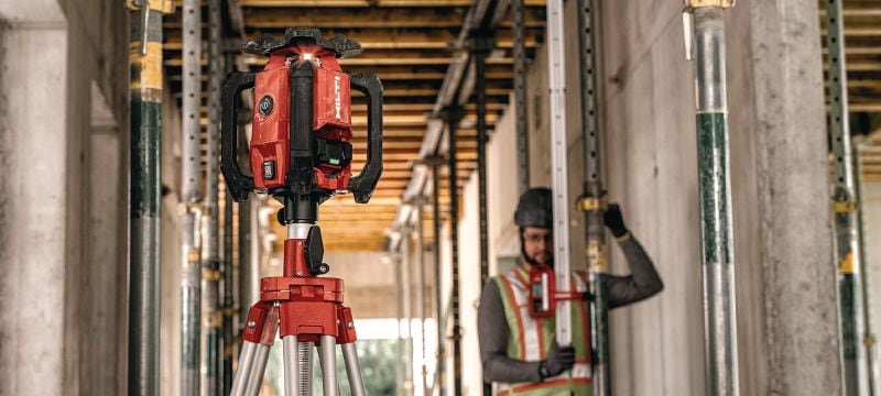 PR 40-22 Nível de laser rotativo Nível laser rotativo exterior robusto com funções automáticas para nivelamento, alinhamento, inclinação e esquadro (Nuron Plataforma à bateria) Aplicações 1