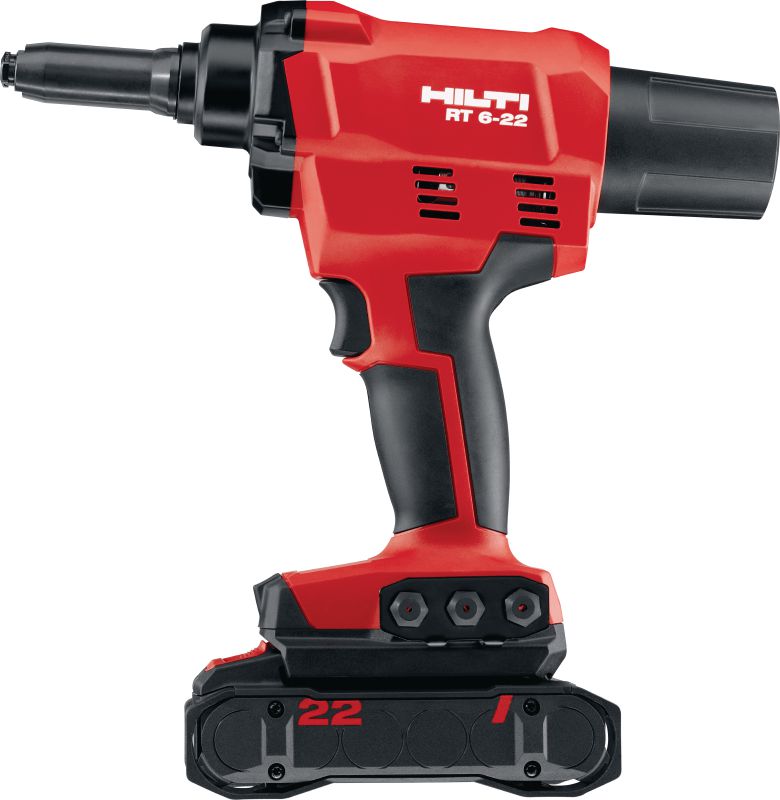 RT 6-22 Ferramentas de rebitar a bateria Ferramenta de rebite a bateria para instalação de revestimento exterior e fabricação de metal de baixo esforço utilizando rebites de aço ou de alumínio (Nuron Plataforma à bateria)
