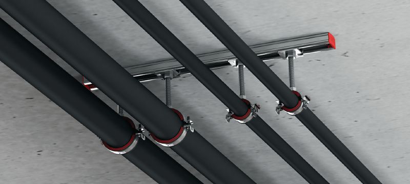 Gancho para tubos de fechamento rápido MP-U-I (isolamento acústico) Gancho para tubos galvanizado definitivo com isolamento acústico e fecho rápido tendo em vista a produtividade máxima em aplicações de malha Aplicações 1