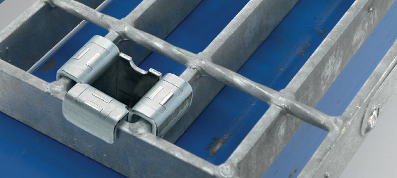 X-FCS Grampo de corte para gradeamentos Solução de fixação de gradeamentos com resistência à tração e ao corte Aplicações 1