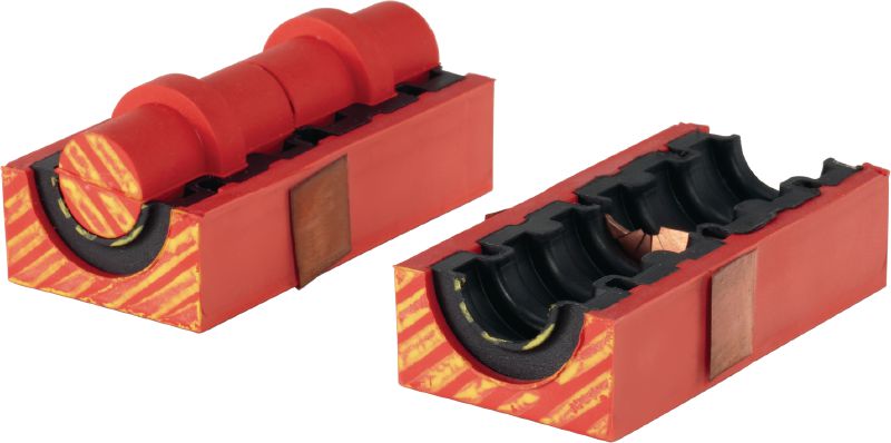Módulos para cabos CFS-T EMC Módulos com compatibilidade eletromagnética para selar cabos/tubos dentro de um quadro de trânsito quando forem necessárias alta impermeabilidade a água e a gás, e resistência ao fogo