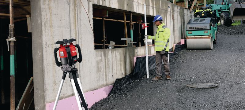 PR 2-HS A12 Nível de laser rotativo para exterior Laser rotativo robusto para exteriores com proteção 360° contra impactos e bateria de iões de lítio de carregamento rápido para aplicações na horizontal e inclinações manuais Aplicações 1