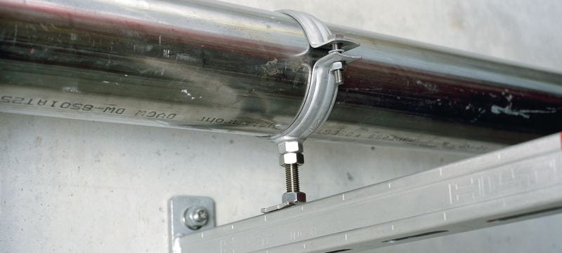 MP-MR Gancho para tubos de alta resistência Grampo para tubos de aço inoxidável padrão sem revestimento sonoro para aplicações de tubulação de ancoragem para cargas pesadas Aplicações 1