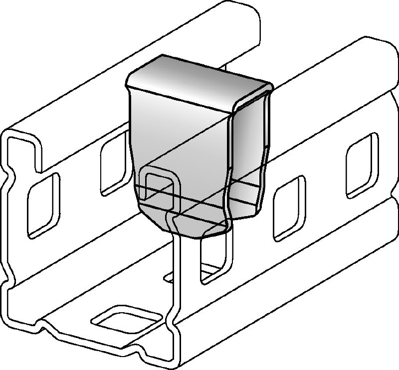 MC-PI OC-A Inserto do reforço de calha de aço laminado a quente (HDG) para uso no qual componentes/parafusos roscados são instalados pelas laterais da calha de instalação dupla MC-3D externa