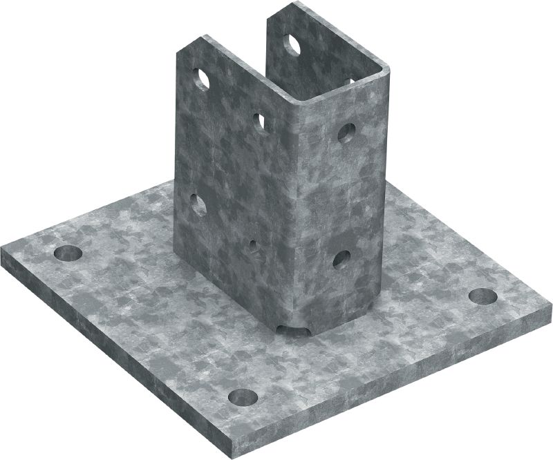 Placa base para cargas médias MT-B-GS O4U OC Conector base para ancoragem das estruturas de viga MT-70 e MT-80 em concreto, para uso externo com poluição baixa