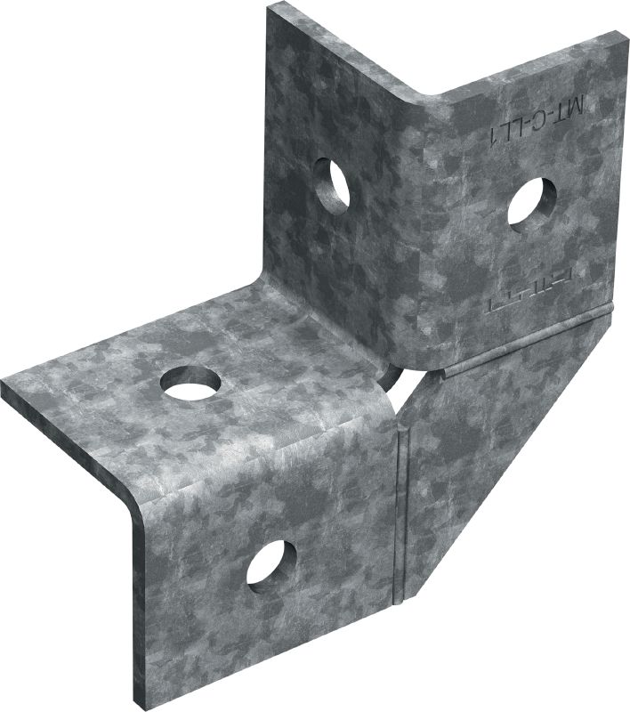 Conector de ângulo MT-C-LL1 OC Conector de ângulo reto para montagem das estruturas de calha de escora, para uso externo com poluição baixa