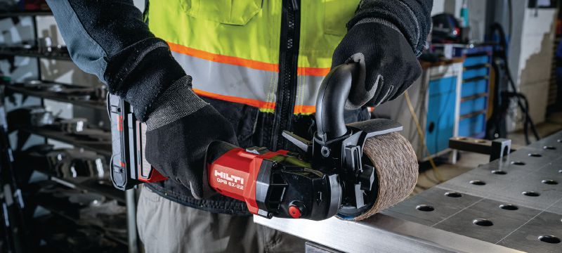 GPB 6X-22 brunidor a bateria Ferramenta brunidora a bateria de velocidade variável com desempenho aprimorado e tempo de funcionamento da bateria para rebarbação e acabamento de metais (plataforma à bateria Nuron) Aplicações 1