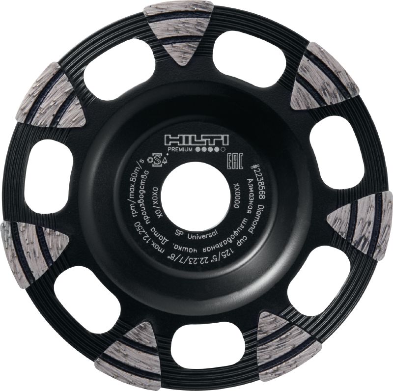 SP Coroa diamantada universal Mó diamantada premium para rebarbadoras – para maior rapidez no desbaste de betão, betonilha e pedra natural