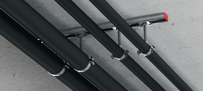 Gancho para tubos de fechamento rápido MP-U Gancho para tubos galvanizado premium com fechamento rápido tendo em vista alta produtividade em aplicações de malha (sem isolamento acústico) Aplicações 1