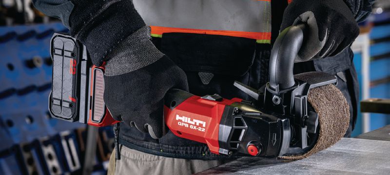 GPB 6X-22 brunidor a bateria Ferramenta brunidora a bateria de velocidade variável com desempenho aprimorado e tempo de funcionamento da bateria para rebarbação e acabamento de metais (plataforma à bateria Nuron) Aplicações 1