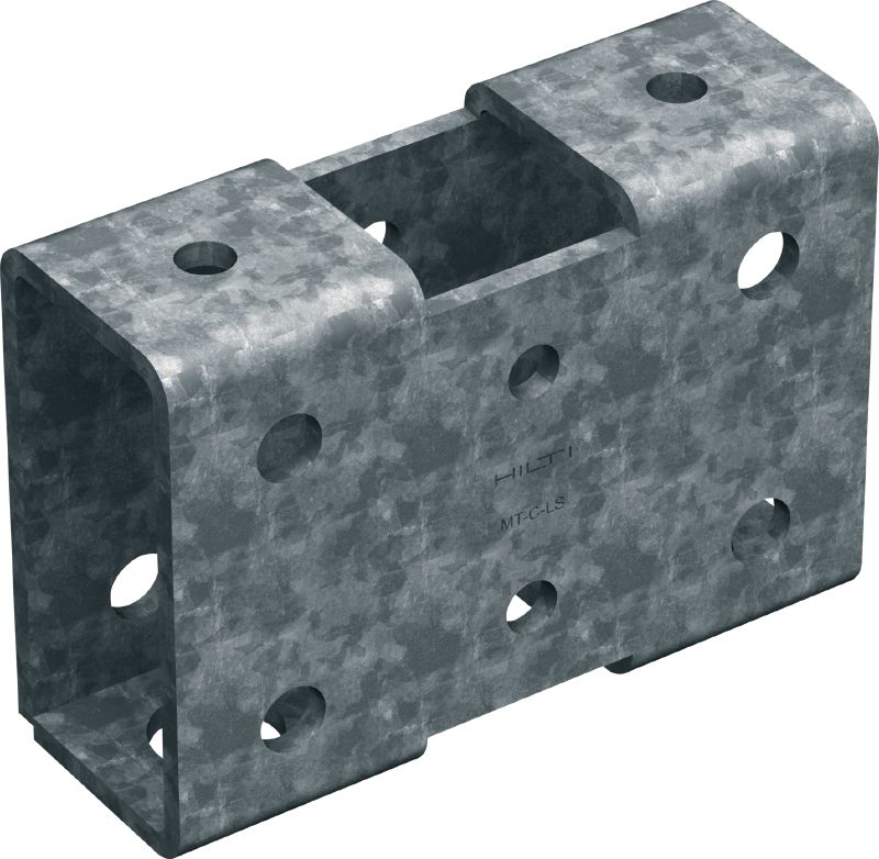 Conector para vãos longos MT-C-LS OC Conector de calhas de instalação com revestimento resistente à corrosão para montagem e contraventamento de estruturas de suporte modulares com vãos mais longos em espaços exteriores com baixo teor de poluição