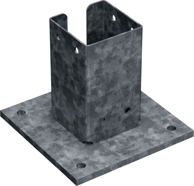Placa de base de ancoragem para cargas pesadas MT-B-GL O4C OC Conector base para ancoragem 3D, estruturas de viga MT-90 de ancoragem para cargas pesadas em concreto em ambientes externos com poluição de baixa a moderada (C3)