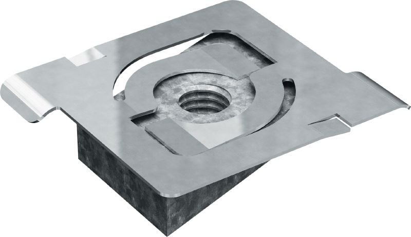 Chapa de escora roscada MT-FPT OC Chapa de fixação com orifício rosqueado para fixação do meio nas calhas de escora, para uso externo com poluição baixa
