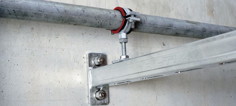 MP-MI-F Abraçadeira de tubos para trabalho pesado (com isolação acústica) Grampo de tubo galvanizado a quente (HDG) prêmio com revestimento sonoro para aplicações de tubulação (métricas) de alta resistência Aplicações 1