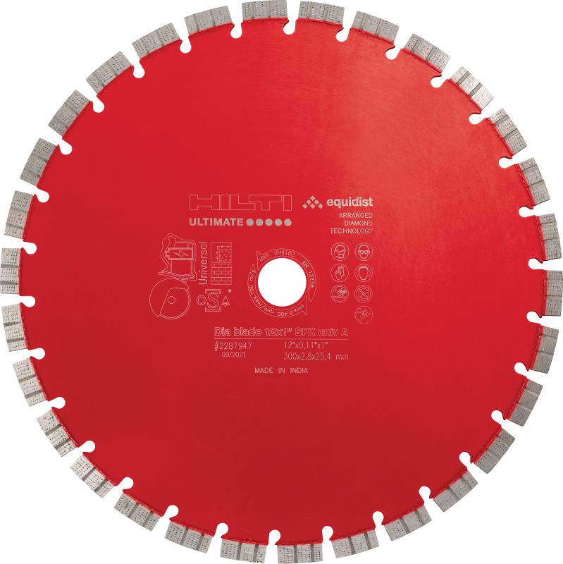 SPX Universal, uma lâmina diamantada para serras de corte a bateria Lâmina diamantada definitiva projetada para durar mais tempo e maximizar os cortes por carga de bateria e a velocidade de corte com serras de corte a bateria numa variedade de materiais base