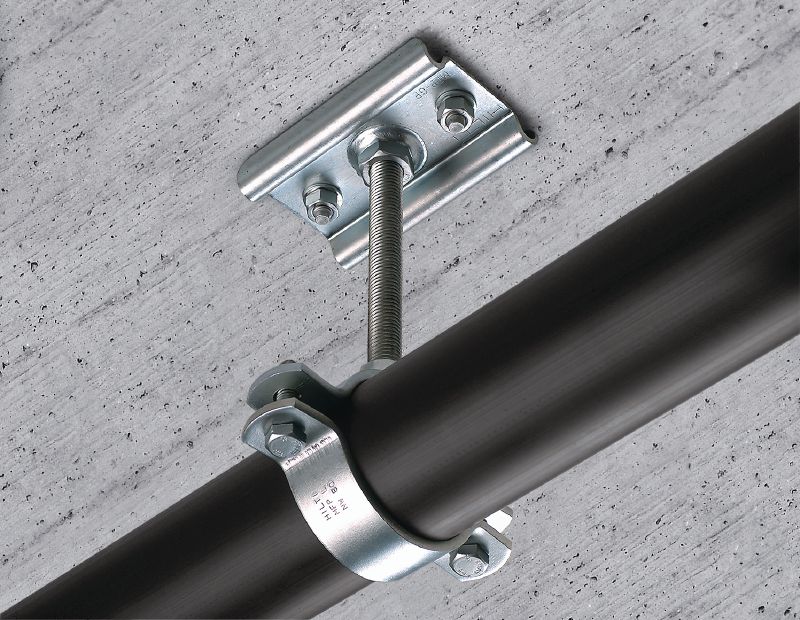 Gancho para tubos de ponto fixo leve MFP-L-F Gancho para tubos de ponto fixo de aço laminado a quente (HDG) premium para performance máxima em aplicações de tubulação de ancoragem para cargas leves Aplicações 1