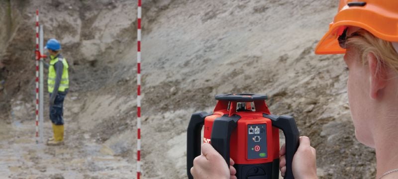 PR 300-HV2S Nível de laser rotativo para exterior Laser rotativo para nivelamentos horizontais, alinhamentos verticais, terraplanagens e esquadrias em espaços exteriores Aplicações 1