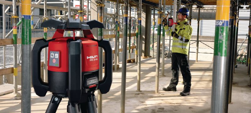 PR 2-HS A12 Nível de laser rotativo para exterior Laser rotativo robusto para exteriores com proteção 360° contra impactos e bateria de iões de lítio de carregamento rápido para aplicações na horizontal e inclinações manuais Aplicações 1