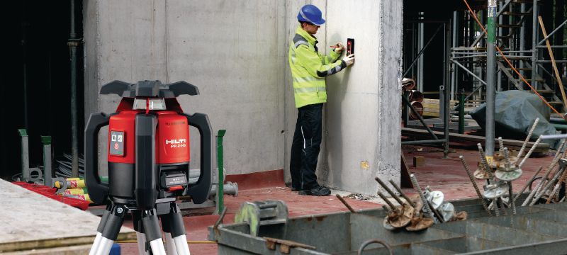 PR 2-HS A12 Nível de laser rotativo para exterior Laser rotativo robusto para exteriores com proteção 360° contra impactos e bateria de iões de lítio de carregamento rápido para aplicações na horizontal e inclinações manuais Aplicações 1