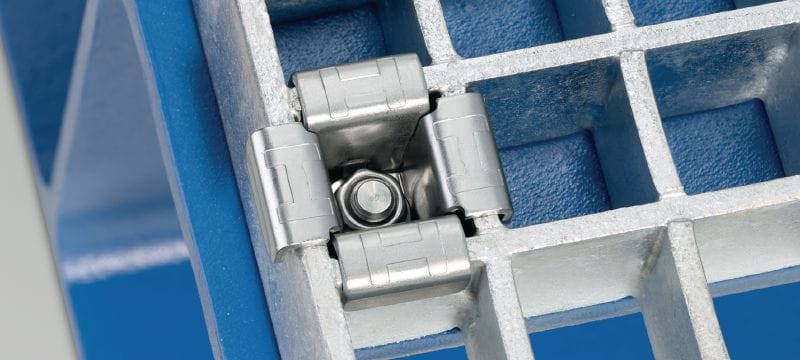 X-FCS Grampo de corte para gradeamentos Solução de fixação de gradeamentos com resistência à tração e ao corte Aplicações 1