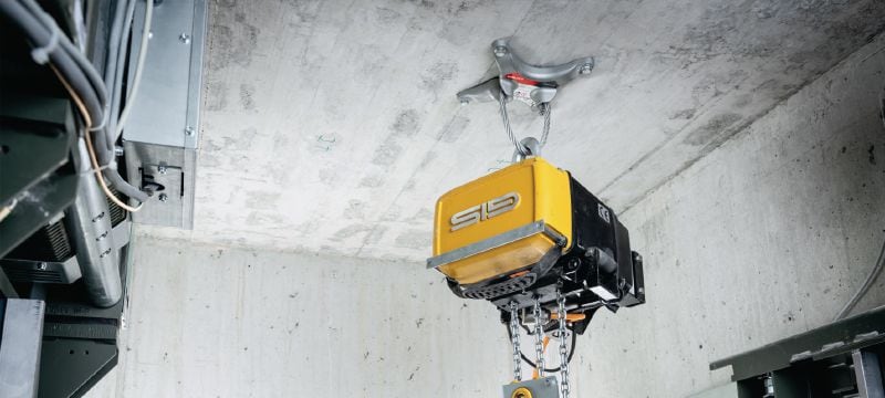 HAP 2.5 Gancho para fixação de guindaste Ponto de fixação de guincho pós-instalado para suspensões temporárias, durante a instalação e manutenção em poços de elevadores (carga de trabalho de 2,5 toneladas) Aplicações 1