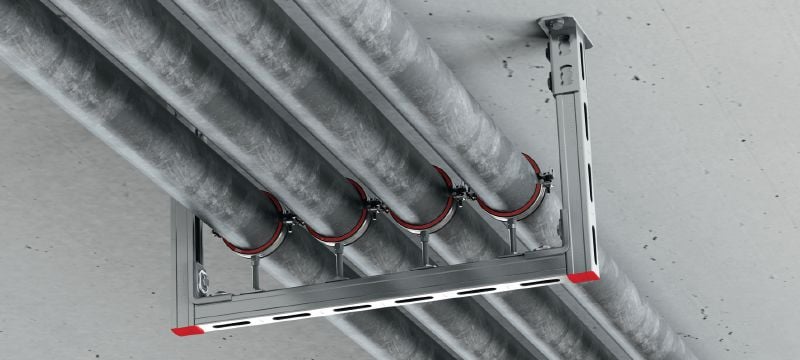 Gancho para tubos de fechamento rápido MP-U-I (isolamento acústico) Gancho para tubos galvanizado definitivo com isolamento acústico e fecho rápido tendo em vista a produtividade máxima em aplicações de malha Aplicações 1