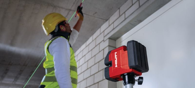 PM 20-CG Laser de prumo e de linhas cruzadas de 12 V Laser universal de feixe de luz verde com 2 linhas e 5 pontos para prumo, nivelamento, alinhamento e esquadrinhamento (plataforma à bateria de 12 V) Aplicações 1