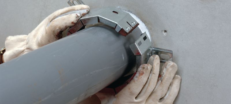 Anéis corta-fogo US CP 644 Anel retromontado corta-fogo com carcaça de aço galvanizada para tubos de 8 e 10 Aplicações 1