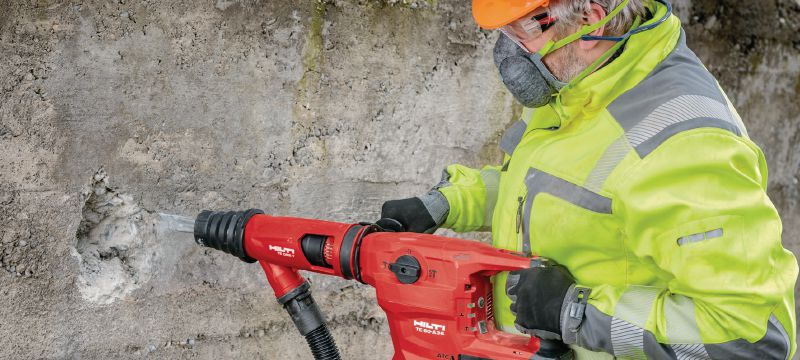 TE 60-A36 Martelete a bateria Martelete combinado SDS Max a bateria de alto desempenho com AVR (Redução ativa da vibração) e ATC (Controle ativo do torque) para perfurações e cinzelamentos em concreto de alta resistência Aplicações 1