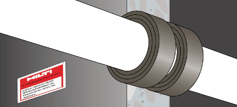 Tiras de embrulhar corta-fogo sem fim CP 648-E Tira de embrulhar corta-fogo intumescente, flexível para ajudar a criar uma barreira contra fogo e fumaça ao redor de penetrações de tubos de combustíveis. Aplicações 1