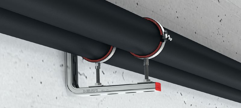 Gancho para tubos de fechamento rápido MP-U-I (isolamento acústico) Gancho para tubos galvanizado definitivo com isolamento acústico e fecho rápido tendo em vista a produtividade máxima em aplicações de malha Aplicações 1