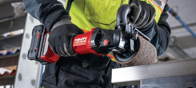 GPB 6X-22 brunidor a bateria Ferramenta brunidora a bateria de velocidade variável com desempenho aprimorado e tempo de funcionamento da bateria para rebarbação e acabamento de metais (plataforma à bateria Nuron) Aplicações 1