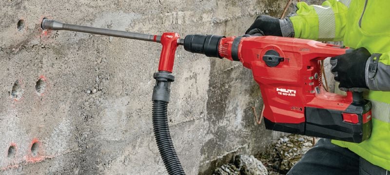 TE 60-A36 Martelete a bateria Martelete combinado SDS Max a bateria de alto desempenho com AVR (Redução ativa da vibração) e ATC (Controle ativo do torque) para perfurações e cinzelamentos em concreto de alta resistência Aplicações 1