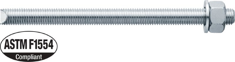 HAS-B-105 Barra roscada Barra roscada de alto desempenho para ancoragens em ampola química e químico de injeção híbrido/epóxi (aço carbono, ASTM F1554 grau 105, galvanizada)