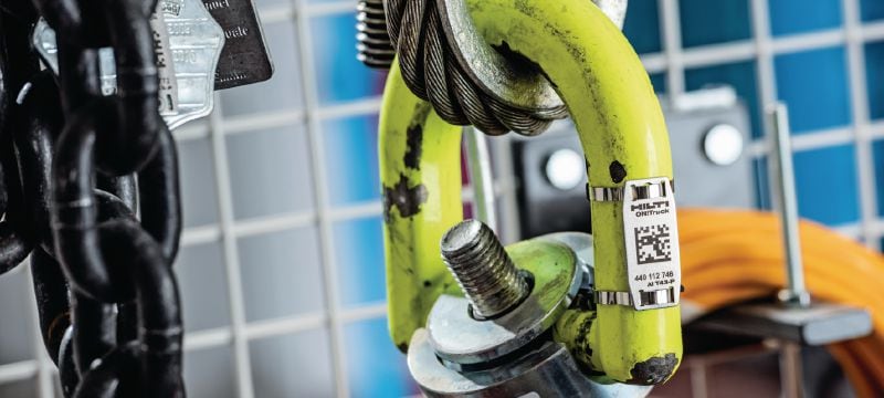 AI T43-P Etiqueta de patrimônio Etiqueta de rastreamento de aço inoxidável muito robusta para ferramentas e equipamentos expostos a ambientes extremamente severos Aplicações 1