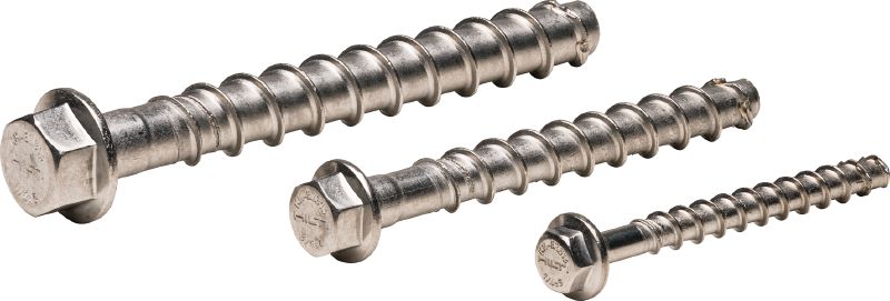 KH-EZ SS316 Ancoragem de parafuso Ancoragem por parafuso definitiva para fixações mais rápidas resistentes à corrosão em concreto e CMU preenchido com grout (aço inoxidável 316, cabeça sextavada)